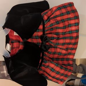 Christmas dress with little black velvet shrug and bloomers